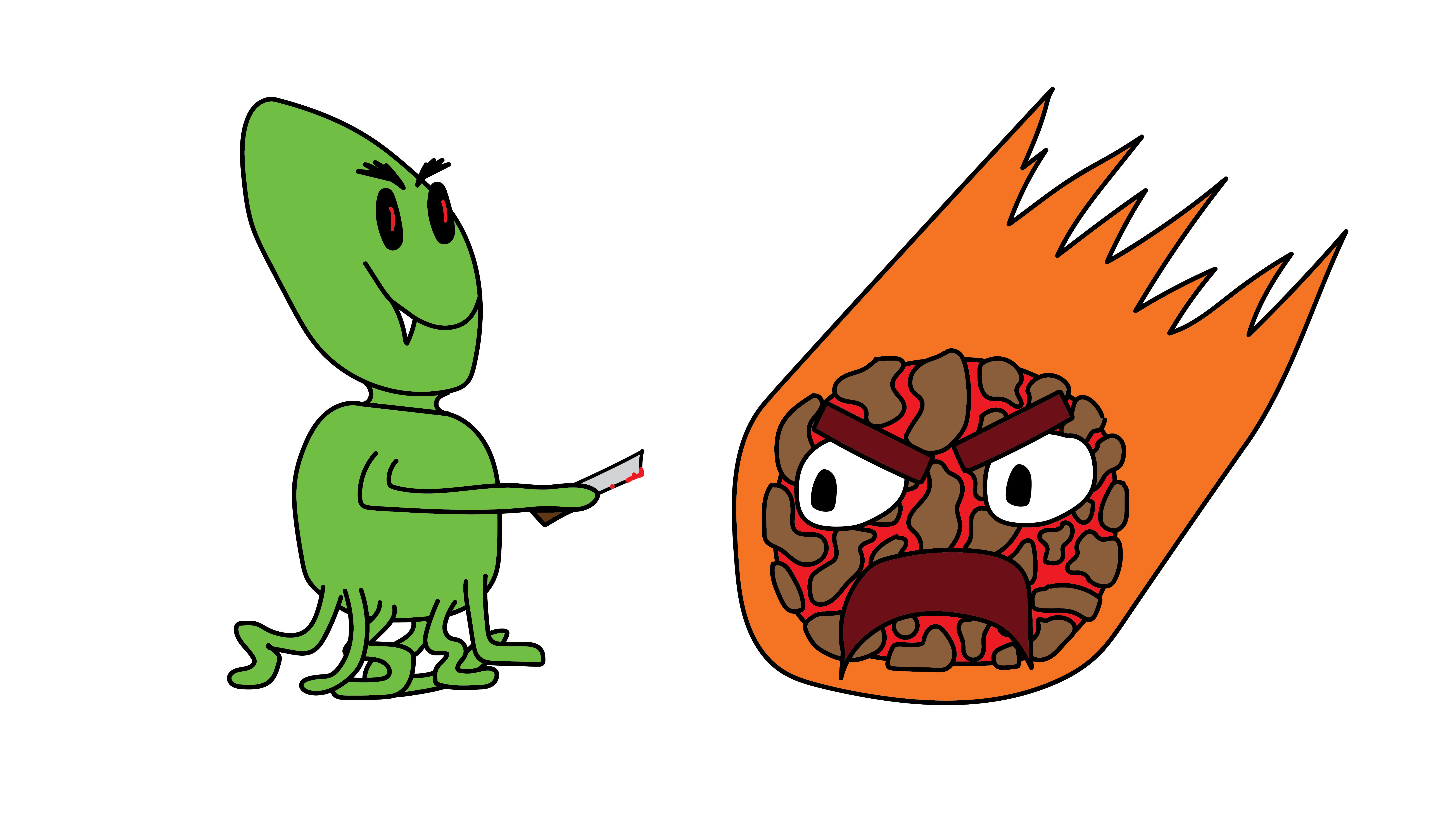 A round alien and angry meteor